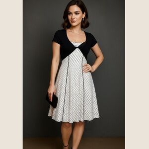 Joseph Ribkoff Black & White Polka Dot Fit & Flare Midi Dress Shrug Bolero